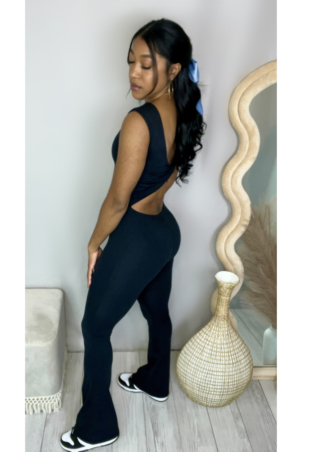 Black flare leg jumpsuit