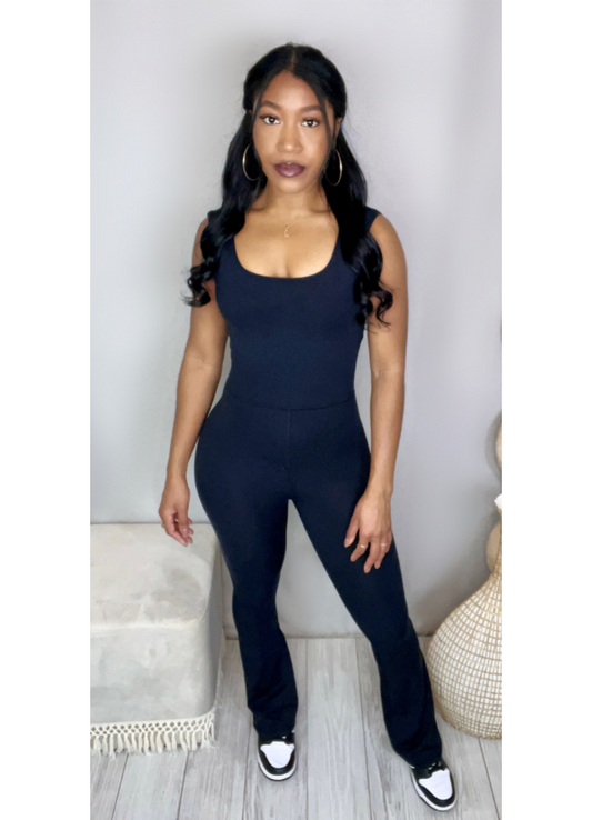 Black flare leg jumpsuit
