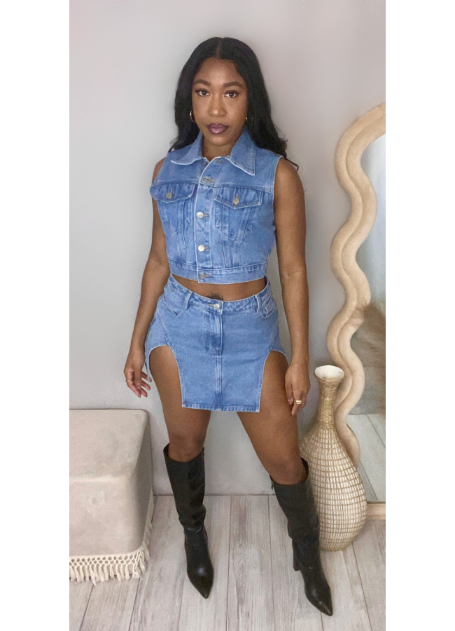 Denim vest skirt set