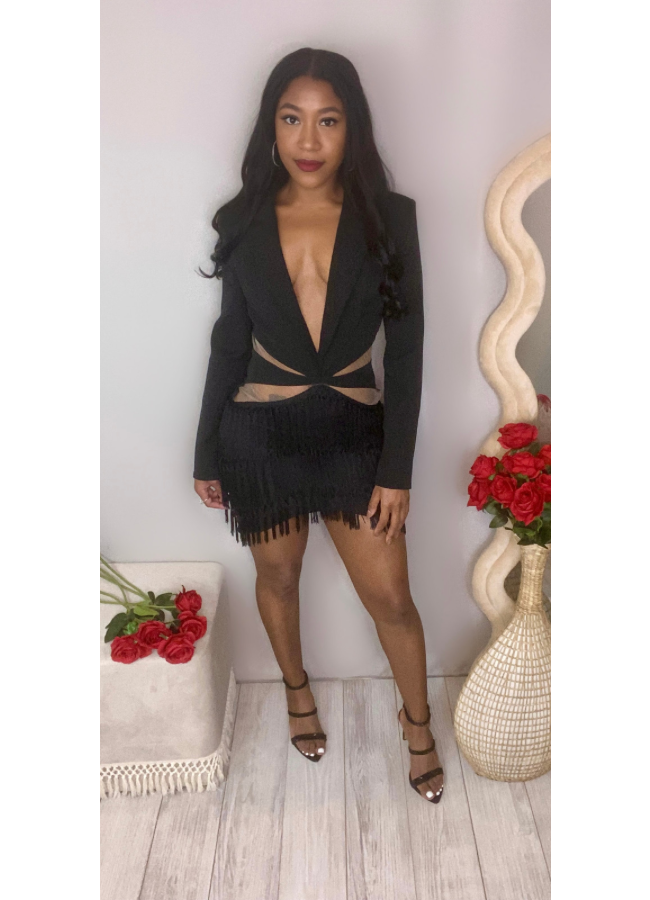 Black blazer fringe dress