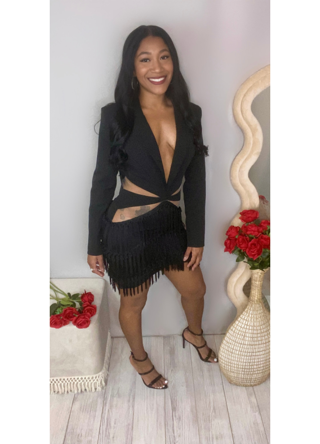 Black blazer fringe dress