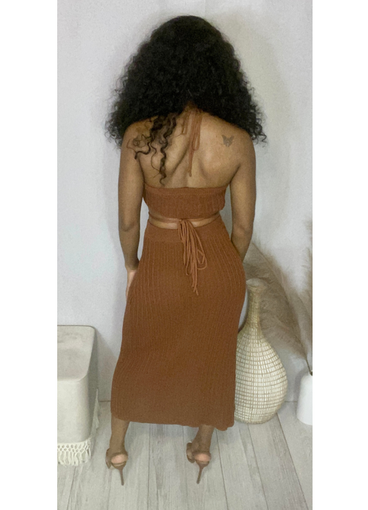 Cognac knit skirt set