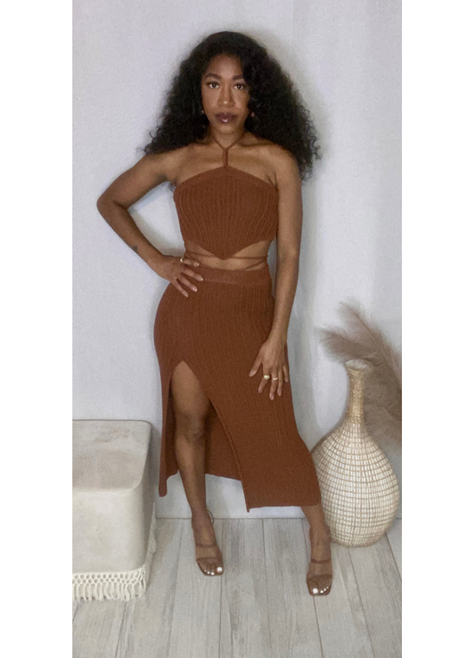 Cognac knit skirt set
