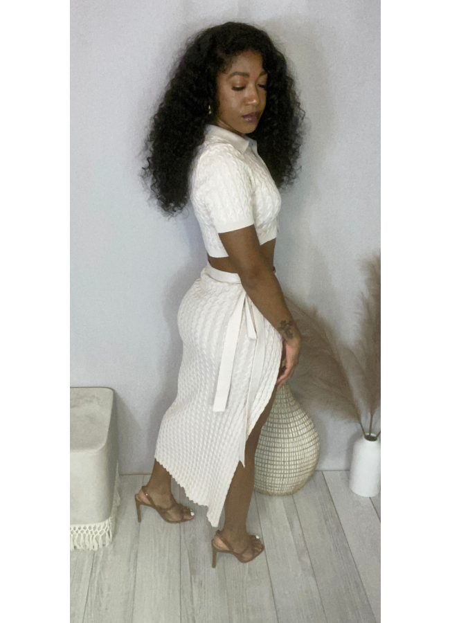 Natural knit wrap skirt set