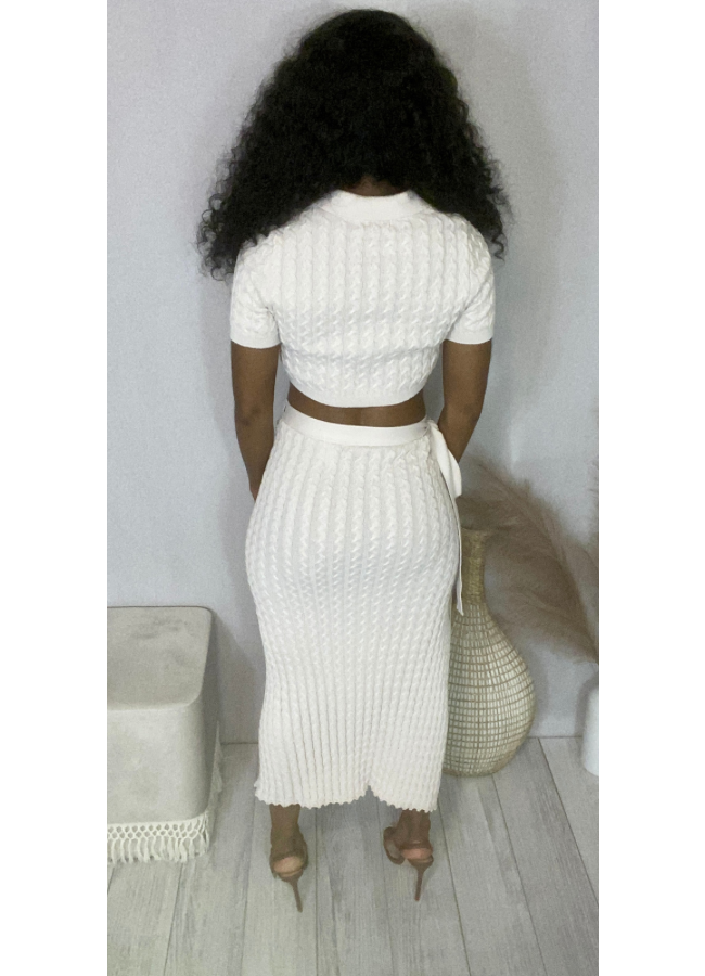 Natural knit wrap skirt set