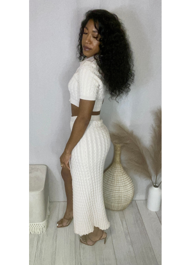 Natural knit wrap skirt set
