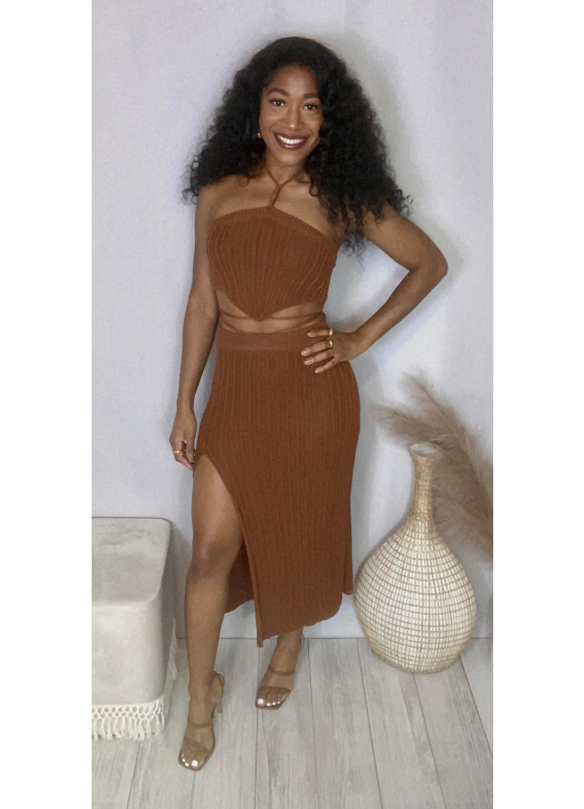 Cognac knit skirt set