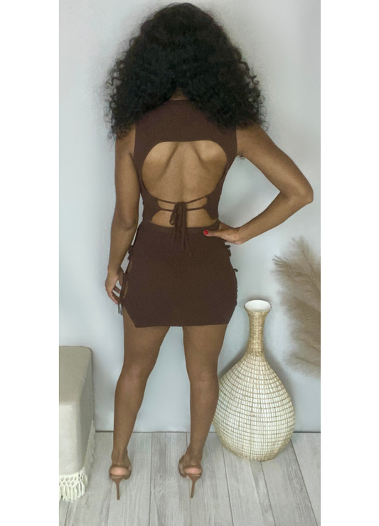 Espresso knit ribbed skirt set