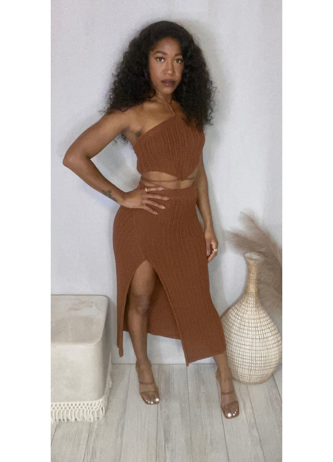 Cognac knit skirt set