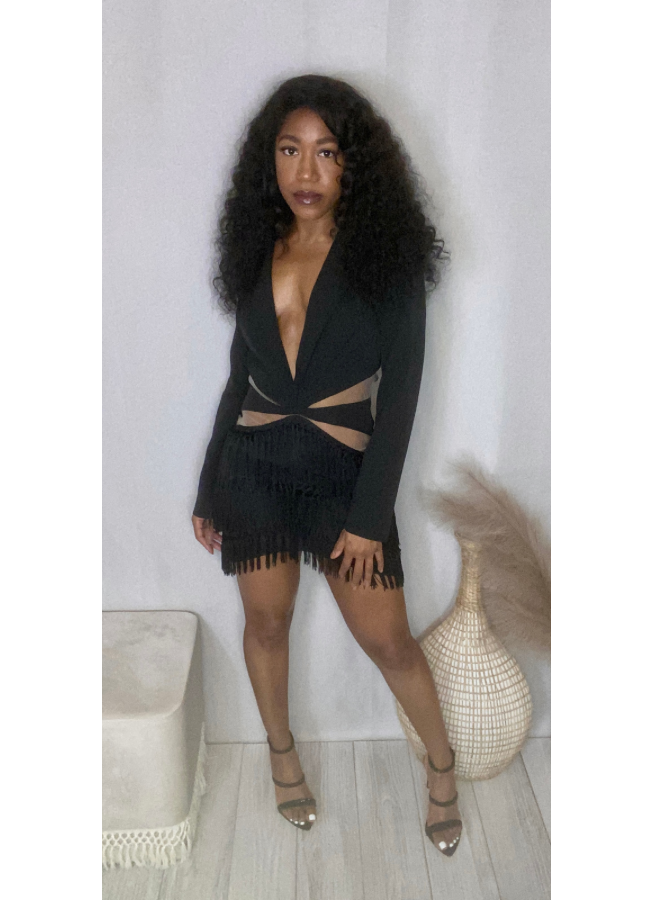 Black blazer fringe dress