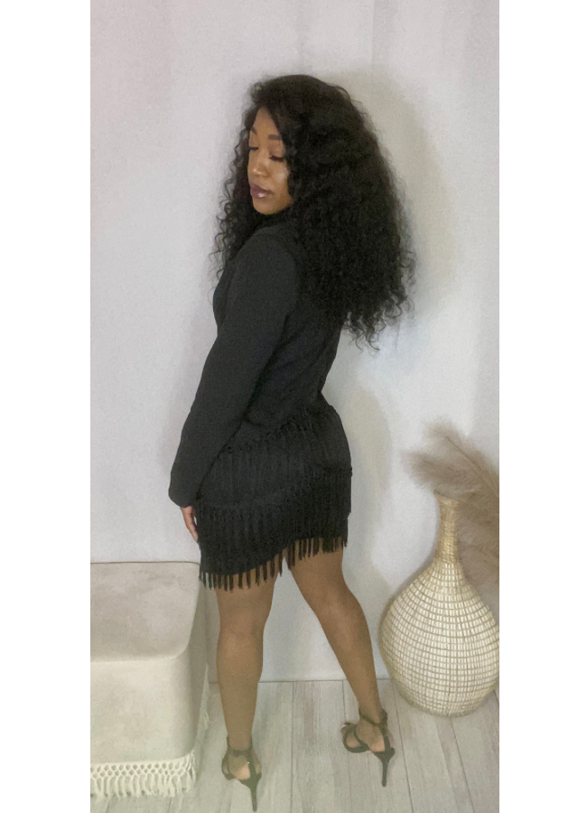 Black blazer fringe dress