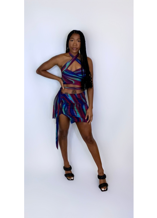 Multi colored skirt set