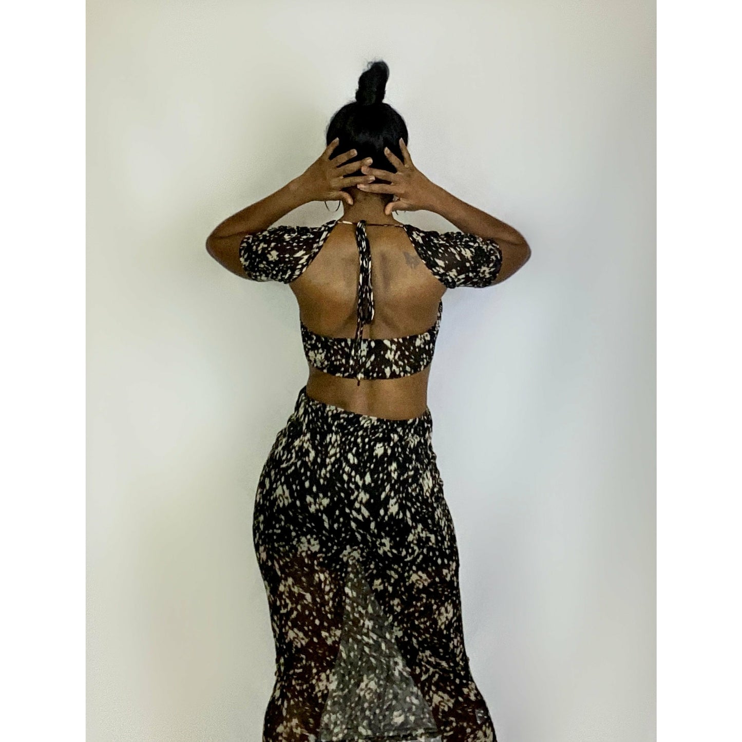 Black abstract print cut out dress