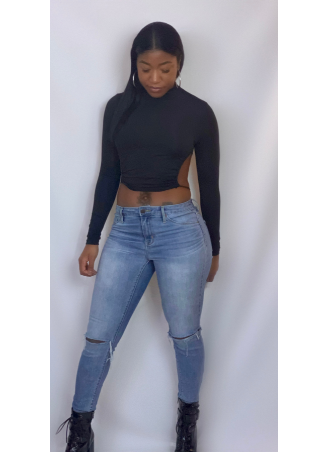 Black open back crop top