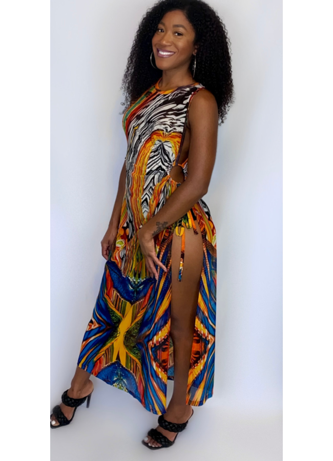 Multi print cover up dress