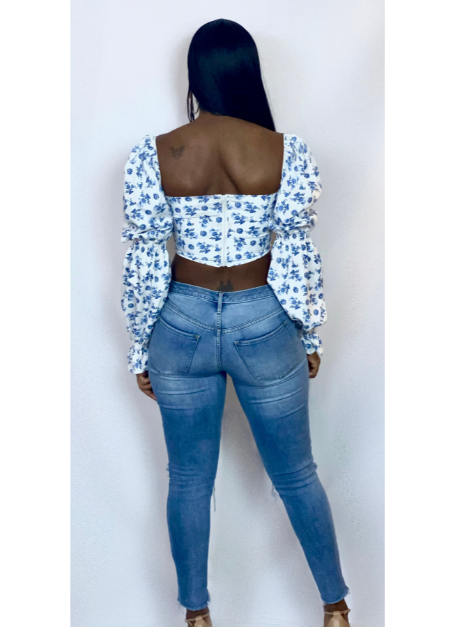 Blue floral crop top
