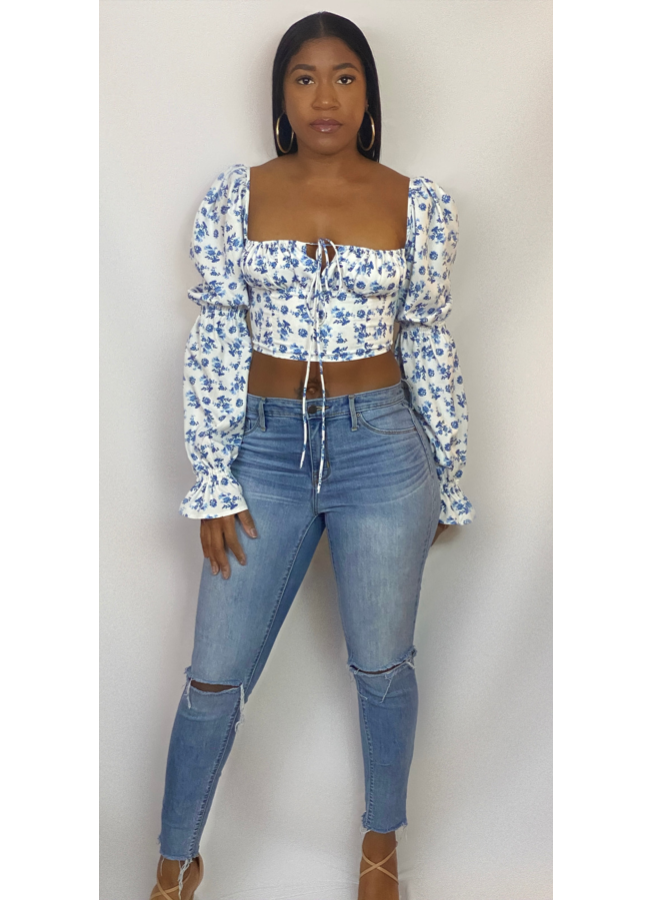 Blue floral crop top