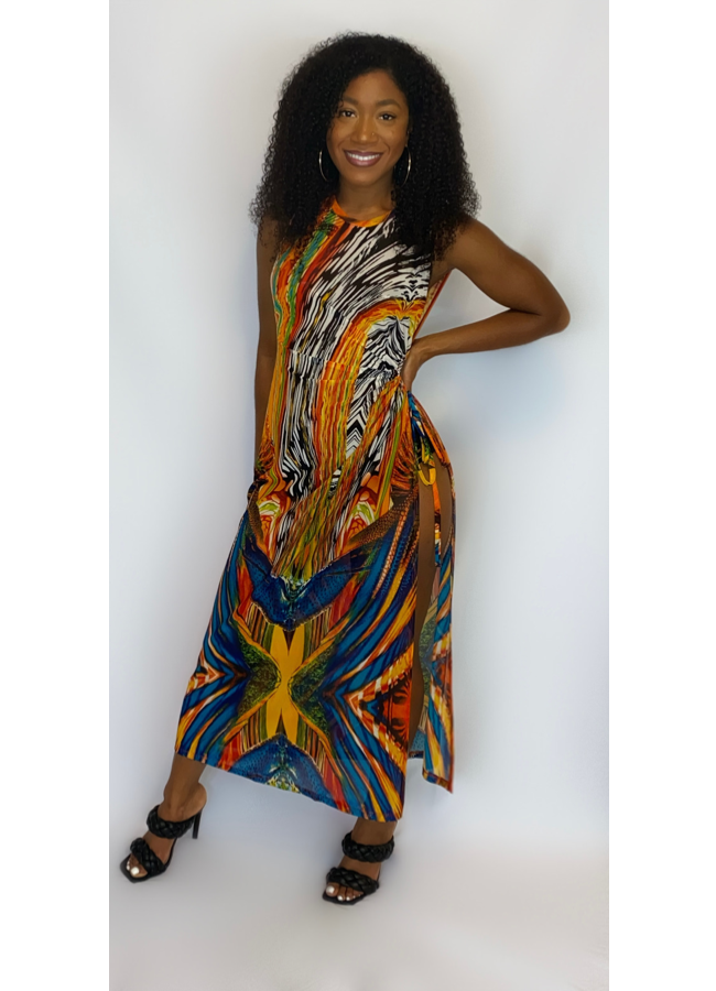Multi print cover up dress