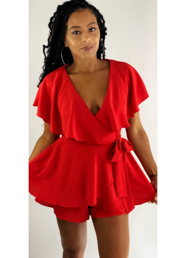 Red wrap romper