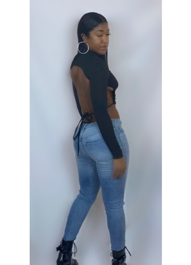 Black open back crop top