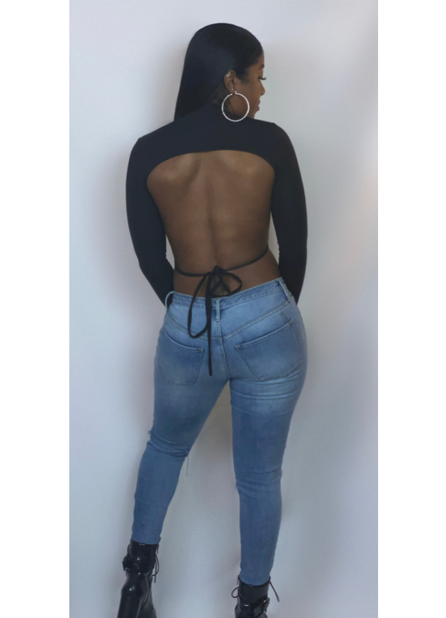 Black open back crop top